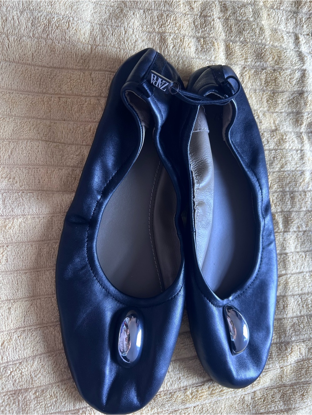 Zara black Leather Ballet Flats with Silver Accent
